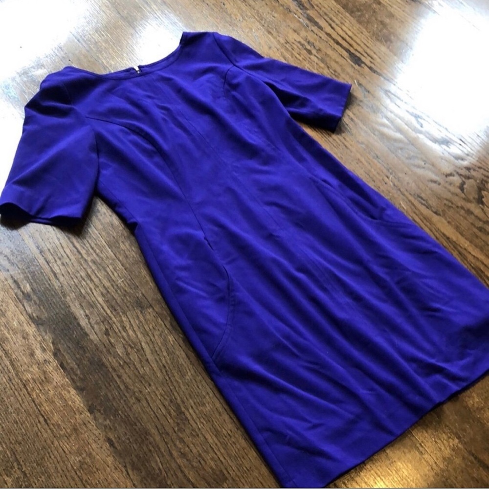 NWOT Tahari ASL Royal Blue Purple Crew Neck Daisy Dress Size 12 - Picture 4 of 9